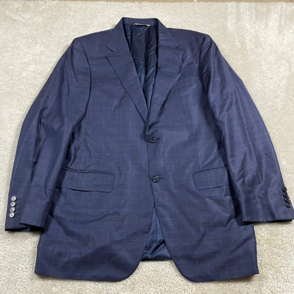 Canali 1934 Mens 45L Blazer Blue Plaid Wool Sport Coat Made Italy Size